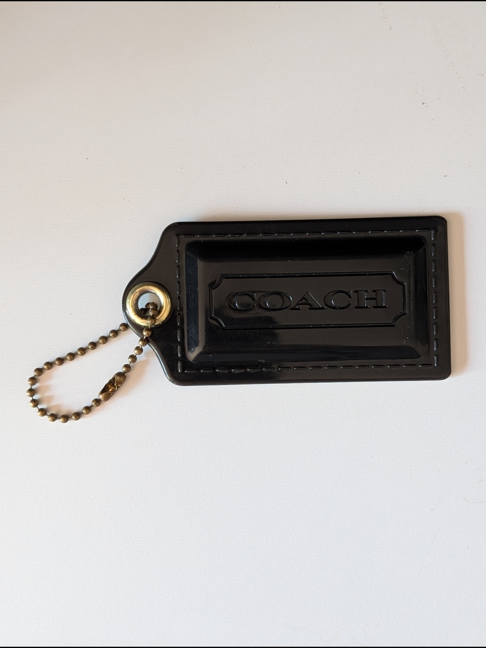 Coach Oversized Black Hard Plastic Hang Tag 3.5” Brass Ball Chain Rare